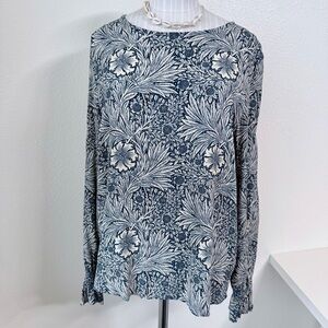 Morris & Co x H&M "Pimpernel" Floral Blouse Blue and Cream Size 10